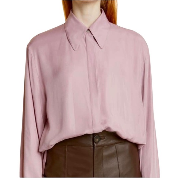 VINCE Relaxed Silk Blend Button Up Blouse, Interior Front Pocket, Lilac Stone XL - Picture 13 of 13
